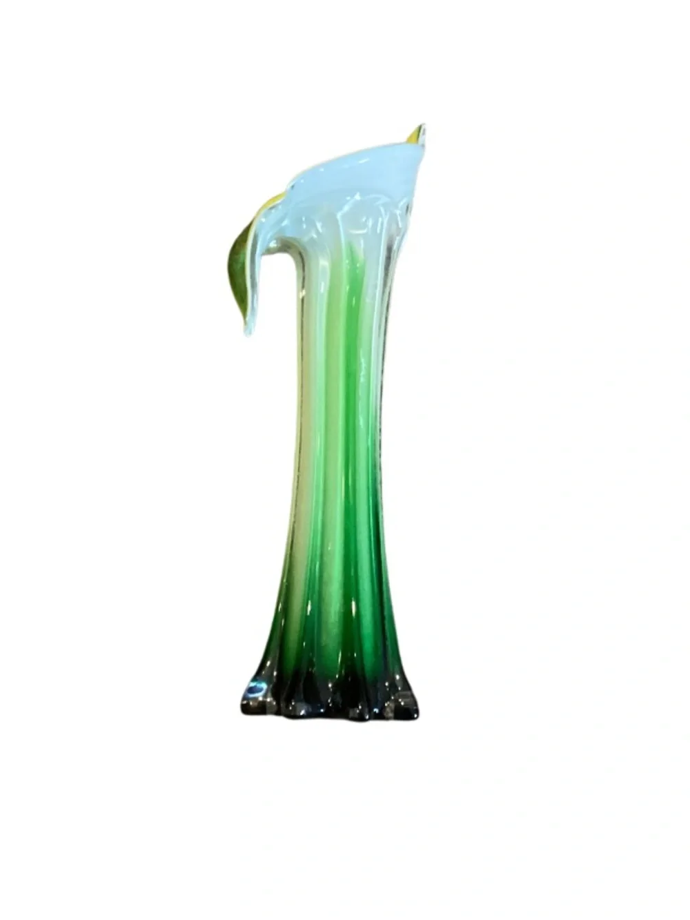Pier 1 Green and Yellow Art Glass Calla Lily Cascade Vase